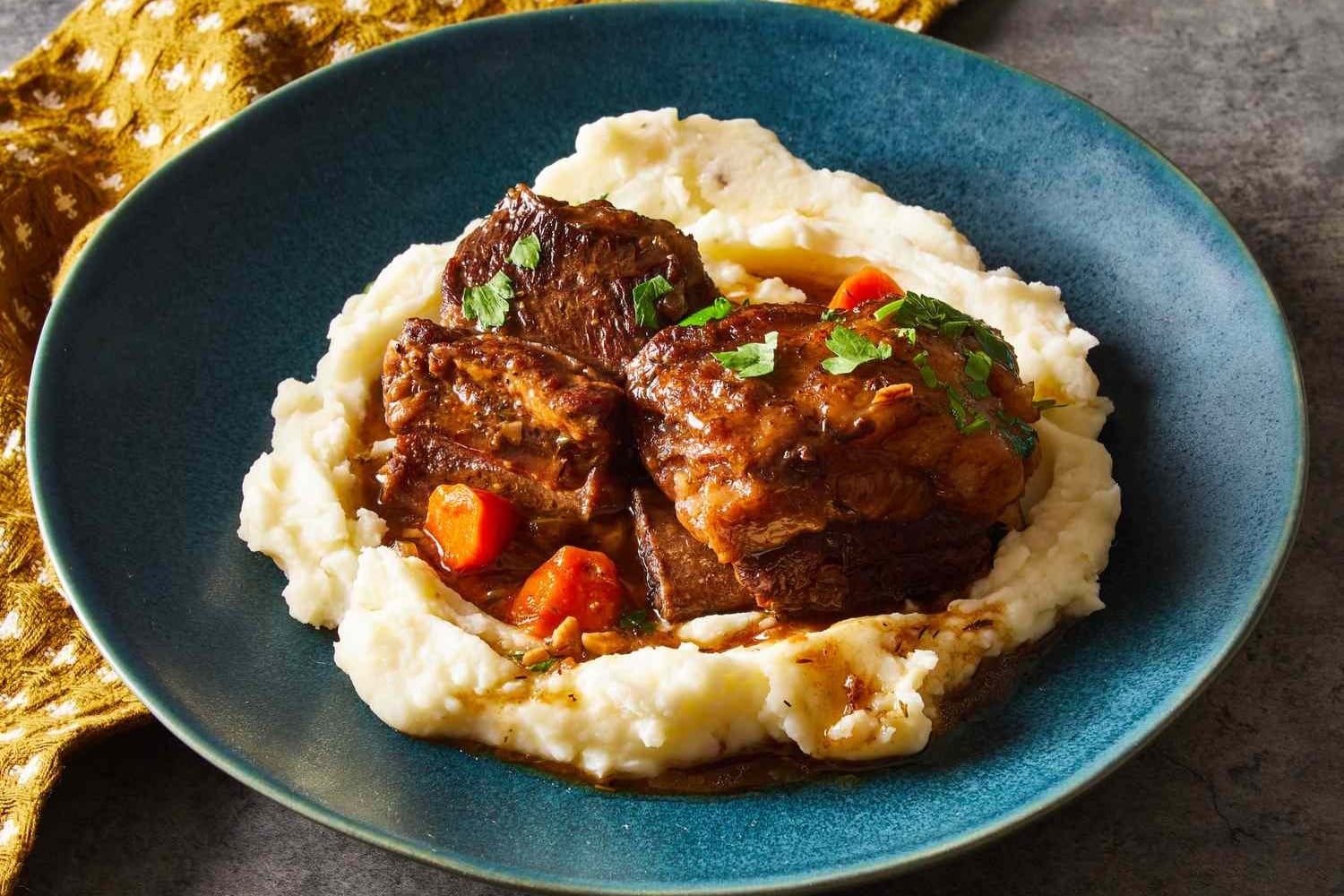 Red Wine Braised Short Ribs with Whipped Provolone Cauliflower