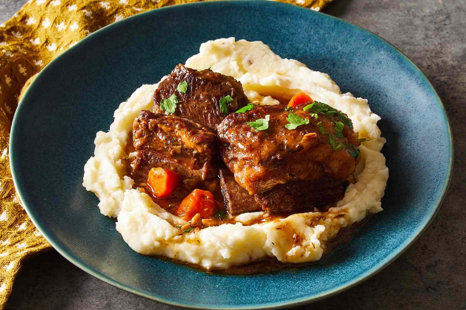 Red Wine Braised Short Ribs with Whipped Provolone Cauliflower